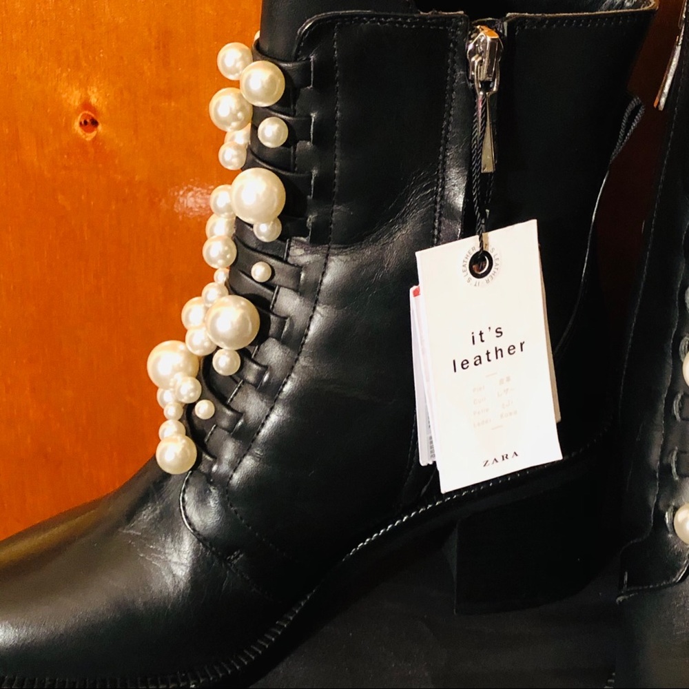🤩🤩BNWT Zara Faux Pearl Moto Boots🤩🤩 - Picture 5 of 6